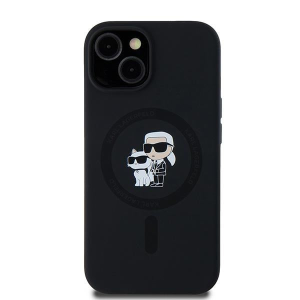 MagSafe Case for Apple iPhone 15 Plus, Karl Lagerfeld, Karl & Choupette Silicone, Black