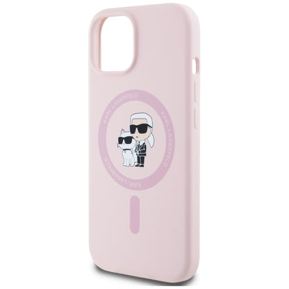 MagSafe Case for Apple iPhone 15 Plus, Karl Lagerfeld, Karl & Choupette Silicone, Pink