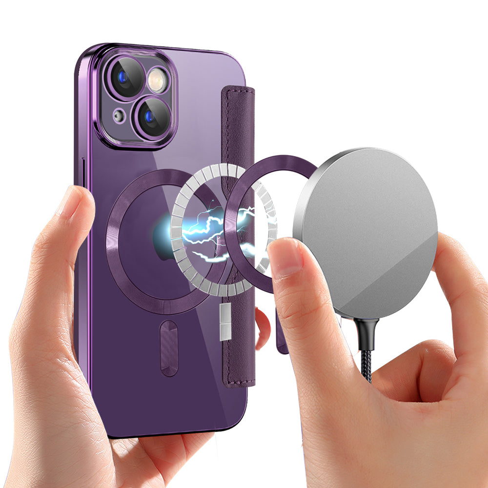 MagSafe Case for Apple iPhone 15 Plus, Techsuit, SmartMag Book, Purple