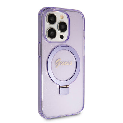 MagSafe Case for Apple iPhone 15 Pro, Guess, IML Ring Stand Glitter, Purple