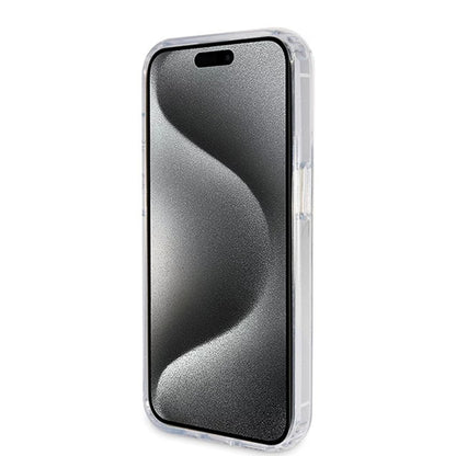 MagSafe Case for Apple iPhone 15 Pro, Guess, IML Ring Stand Glitter, Transparent
