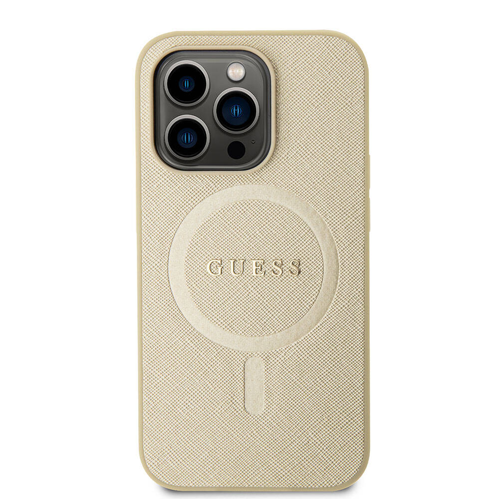 MagSafe Case for Apple iPhone 15 Pro, Guess, Saffiano, Beige