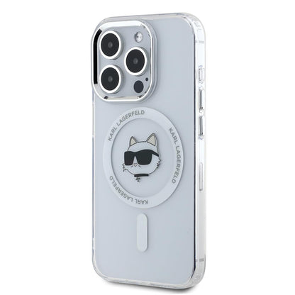 MagSafe Case for Apple iPhone 15 Pro, Karl Lagerfeld, IML Metal Choupette's Head, White
