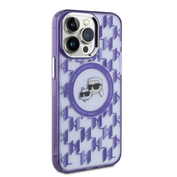 MagSafe Case for Apple iPhone 15 Pro, Karl Lagerfeld, IML Monogram Karl & Choupette's Heads, Purple