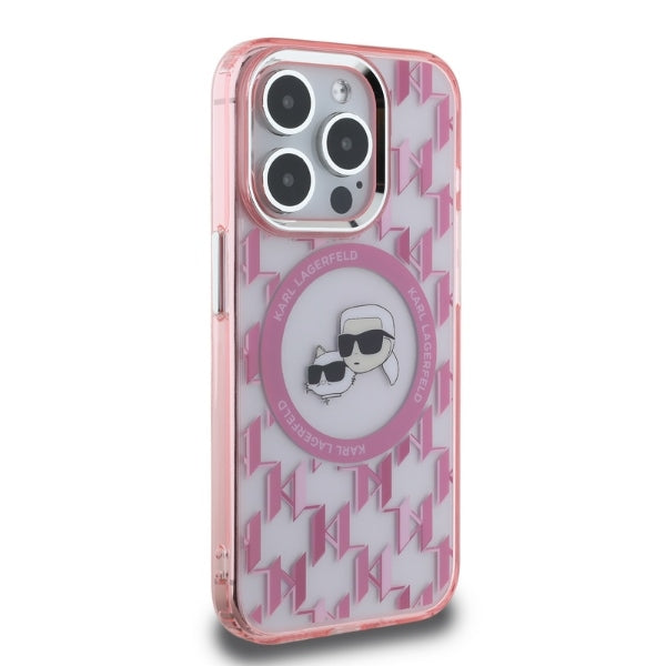MagSafe Case for Apple iPhone 15 Pro, Karl Lagerfeld, IML Monogram Karl & Choupette's Heads, Pink