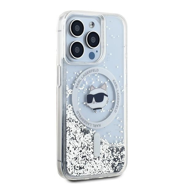 MagSafe Case for Apple iPhone 15 Pro, Karl Lagerfeld, Liquid Glitter Choupette Head, Transparent
