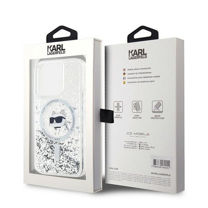 MagSafe Case for Apple iPhone 15 Pro, Karl Lagerfeld, Liquid Glitter Choupette Head, Transparent