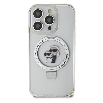 MagSafe Case for Apple iPhone 15 Pro, Karl Lagerfeld, Ring Stand Karl & Choupette, White