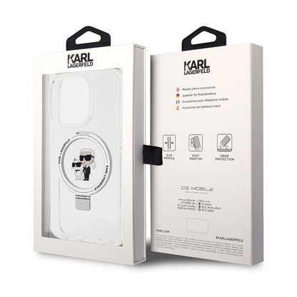 MagSafe Case for Apple iPhone 15 Pro, Karl Lagerfeld, Ring Stand Karl & Choupette, White