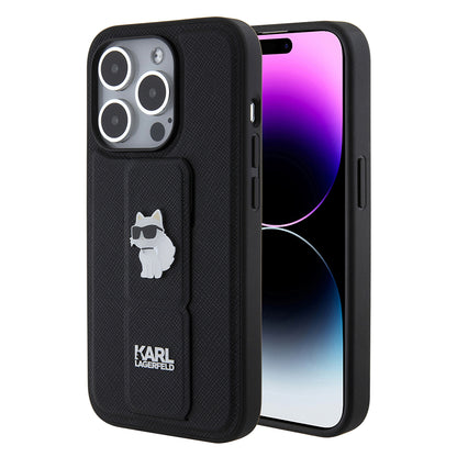 MagSafe Case for Apple iPhone 15 Pro, Karl Lagerfeld, Saffiano Gripstand Choupette, Black