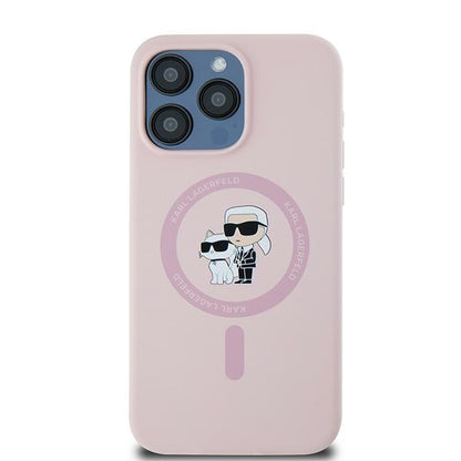 MagSafe Case for Apple iPhone 15 Pro, Karl Lagerfeld, Karl & Choupette Silicone, Pink