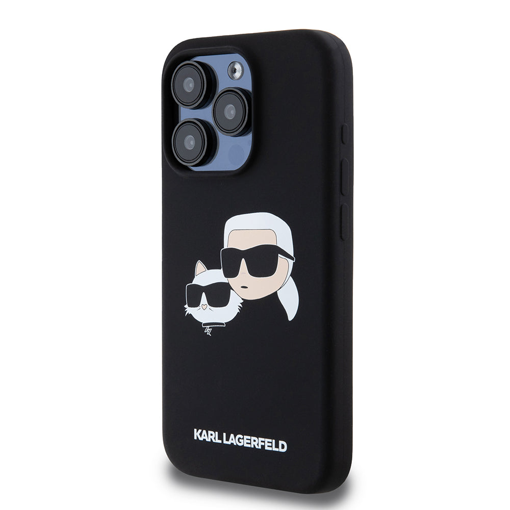 MagSafe Case for Apple iPhone 15 Pro, Karl Lagerfeld, Silicone Karl & Choupette's Heads, Black