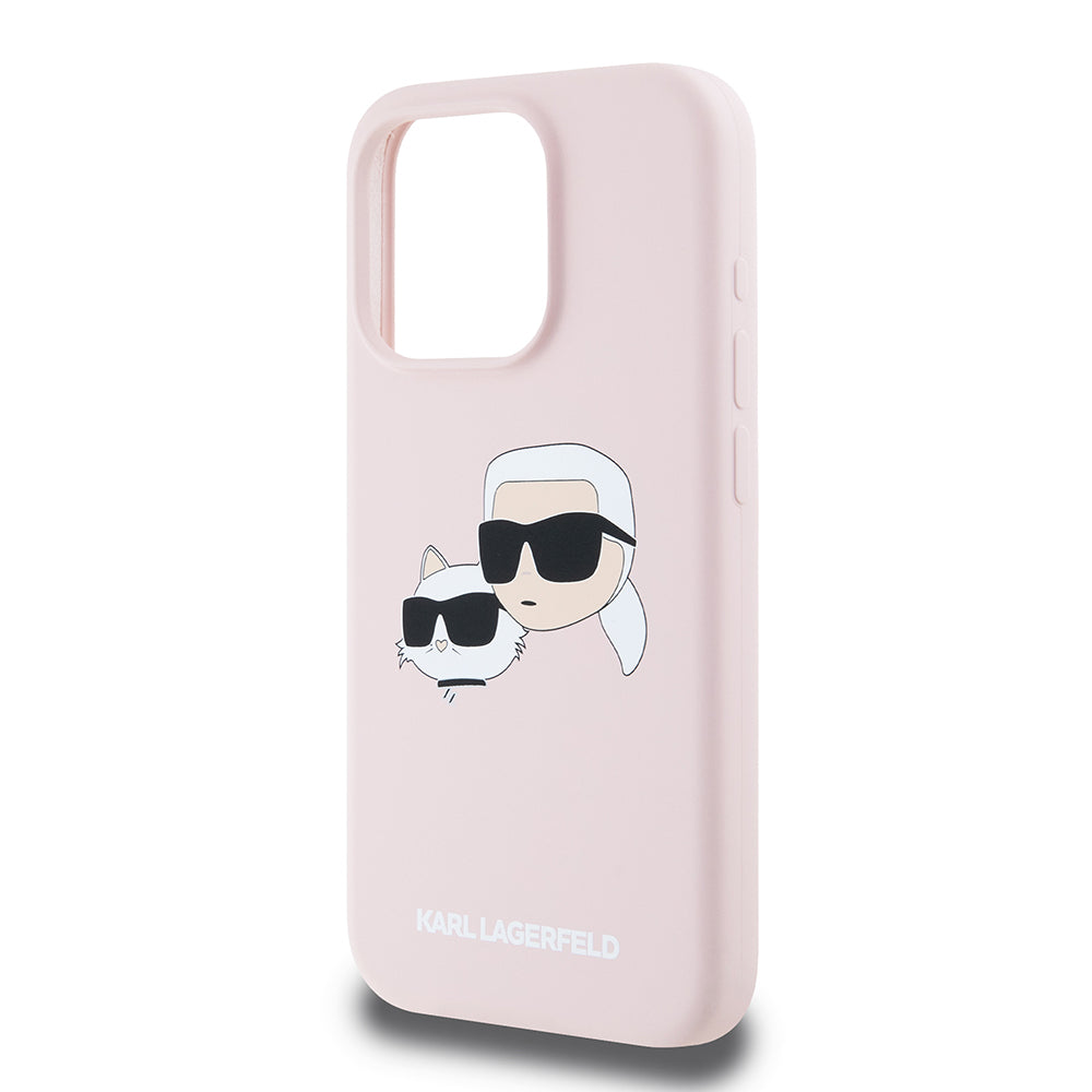 MagSafe Case for Apple iPhone 15 Pro, Karl Lagerfeld, Silicone Karl & Choupette's Heads, Pink