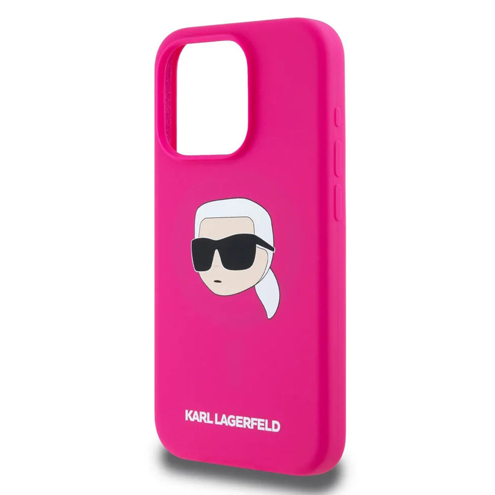 MagSafe Case for Apple iPhone 15 Pro, Karl Lagerfeld, Silicone Karl's Head, Fuchsia