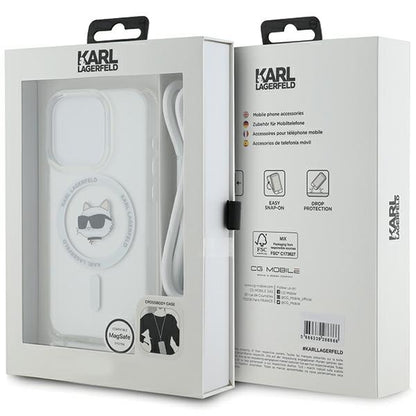 MagSafe Case for Apple iPhone 15 Pro Max, Karl Lagerfeld, IML Crossbody Choupette's Head with Strap, Transparent
