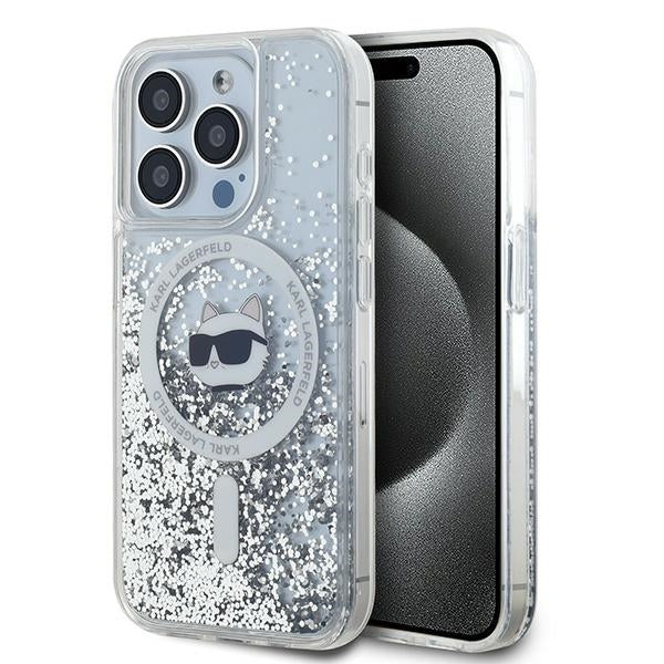 MagSafe Case for Apple iPhone 15 Pro Max, Karl Lagerfeld, Liquid Glitter Choupette Head, Transparent