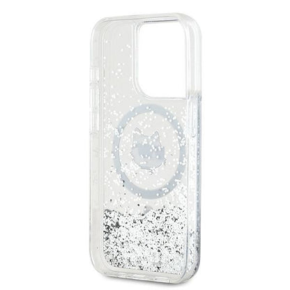 MagSafe Case for Apple iPhone 15 Pro Max, Karl Lagerfeld, Liquid Glitter Choupette Head, Transparent