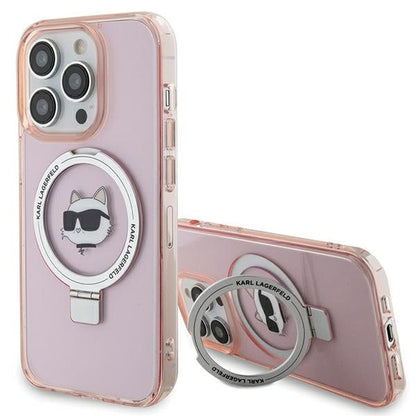 MagSafe Case for Apple iPhone 15 Pro Max, Karl Lagerfeld, Ring Stand Choupette's Head, Pink