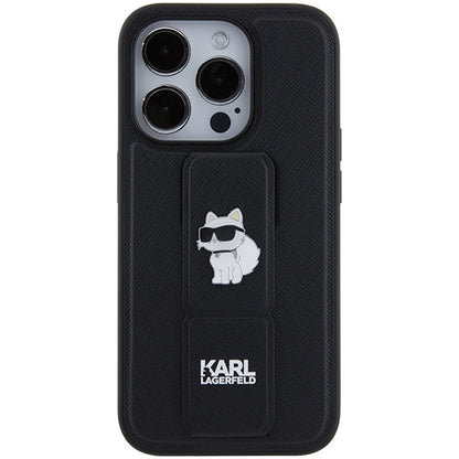 MagSafe Case for Apple iPhone 15 Pro Max, Karl Lagerfeld, Saffiano Gripstand Choupette, Black