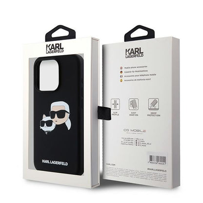 MagSafe Case for Apple iPhone 15 Pro Max, Karl Lagerfeld, Karl & Choupette Silicone, Black