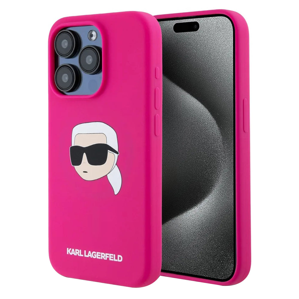 MagSafe Case for Apple iPhone 15 Pro Max, Karl Lagerfeld, Silicone Karl's Head, Fuchsia