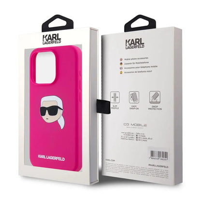 MagSafe Case for Apple iPhone 15 Pro Max, Karl Lagerfeld, Silicone Karl's Head, Fuchsia