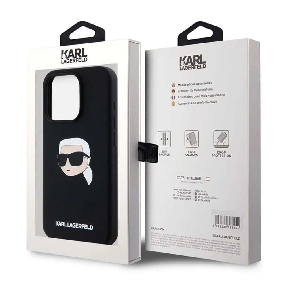 MagSafe Case for Apple iPhone 15 Pro Max, Karl Lagerfeld, Silicone Karl's Head, Black