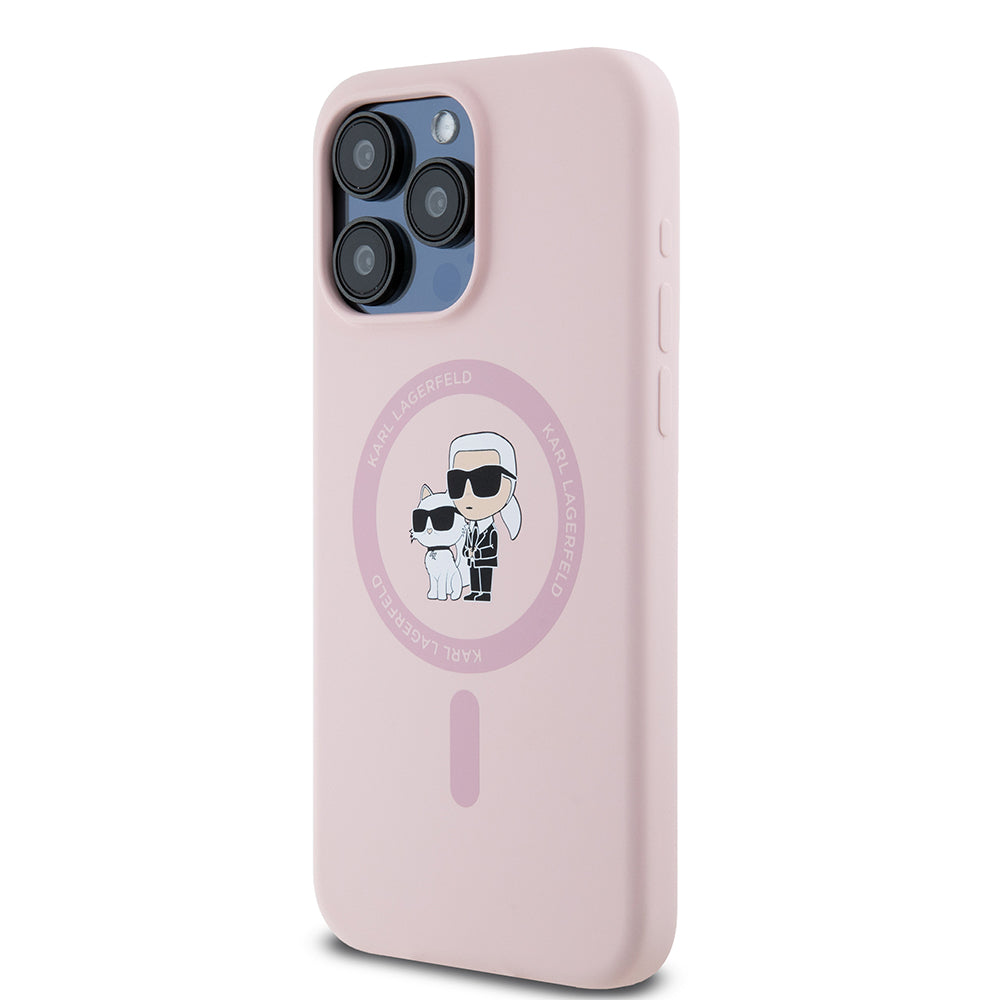 MagSafe Case for Apple iPhone 15 Pro Max, Karl Lagerfeld, Silicone Ring Karl & Choupette, Pink