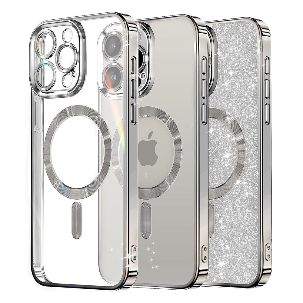 MagSafe Case for Apple iPhone 15 Pro Max, Techsuit, Luxury Glitter, Silver