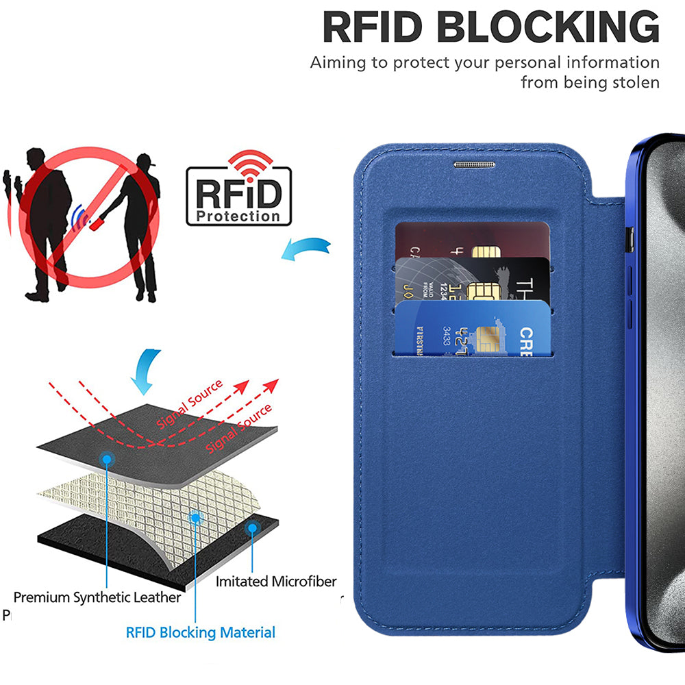 MagSafe Case for Apple iPhone 15 Pro Max, Techsuit, SmartMag Book, Blue