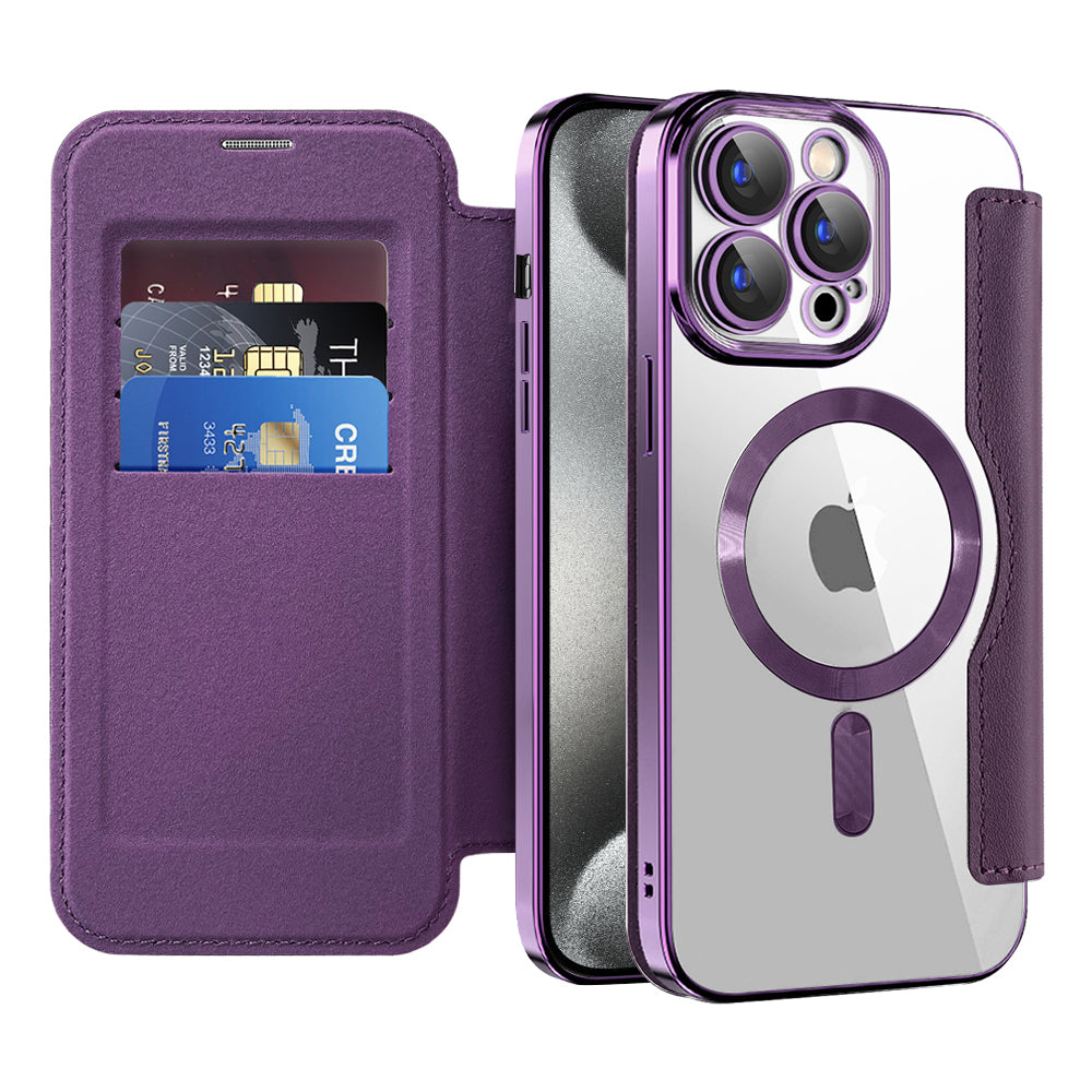 MagSafe Case for Apple iPhone 15 Pro, Techsuit, SmartMag Book, Purple