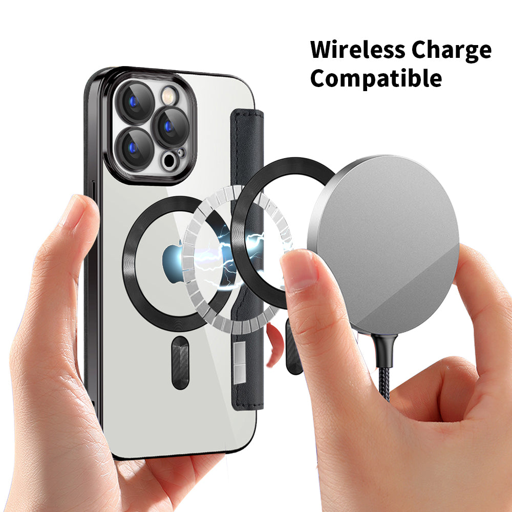 MagSafe Case for Apple iPhone 15 Pro, Techsuit, SmartMag Book, Black
