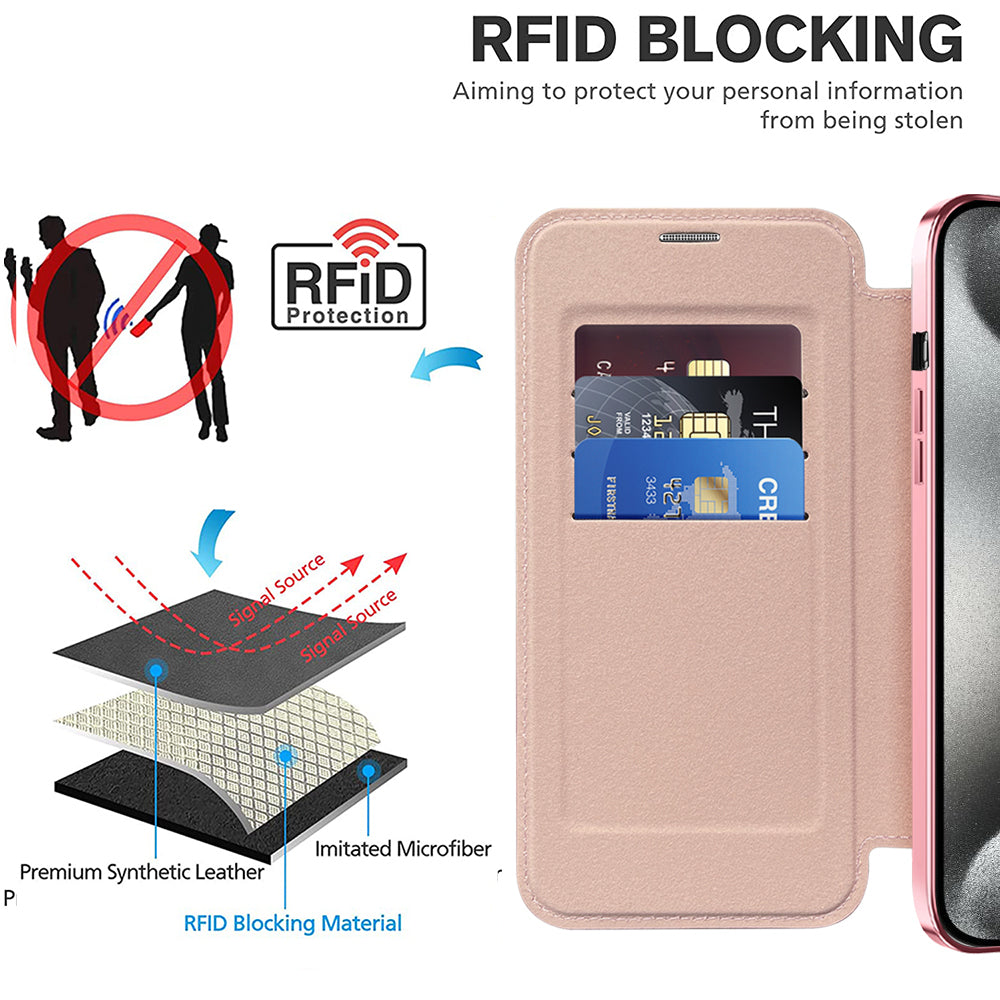 MagSafe Case for Apple iPhone 15 Pro, Techsuit, SmartMag Book, Pink