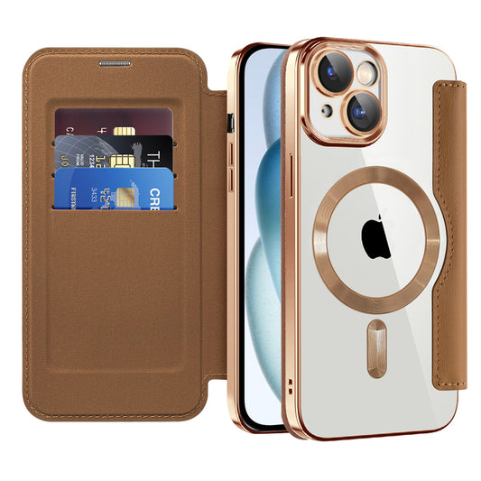 MagSafe Case for Apple iPhone 15, Techsuit, SmartMag Book, Brown