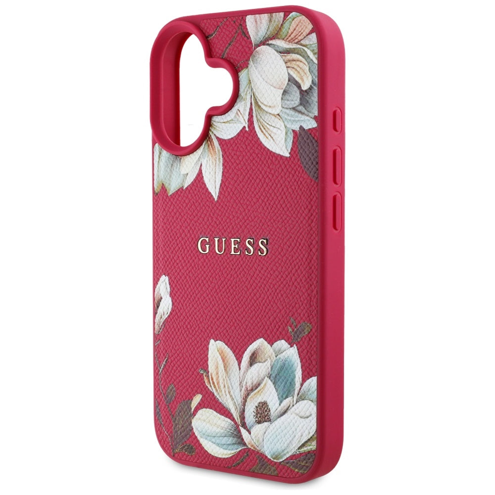 MagSafe Case for Apple iPhone 16, Guess, Grained Flowers, Fuchsia