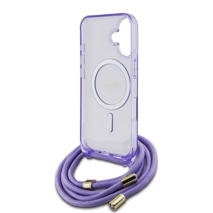 MagSafe Case for Apple iPhone 16, Guess, IML Crossbody Cord Script, Purple