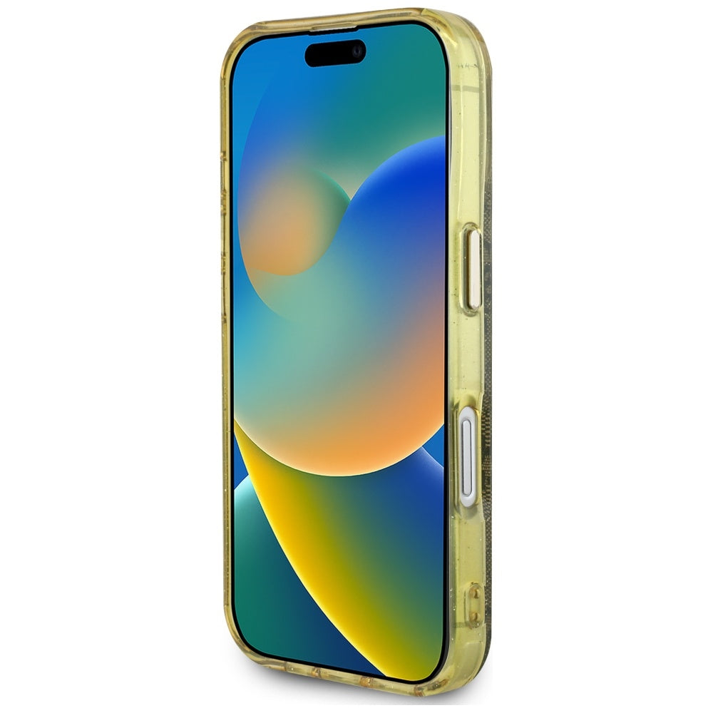 MagSafe Case for Apple iPhone 16, Guess, IML Glitter 4G Circle Triangle, Brown