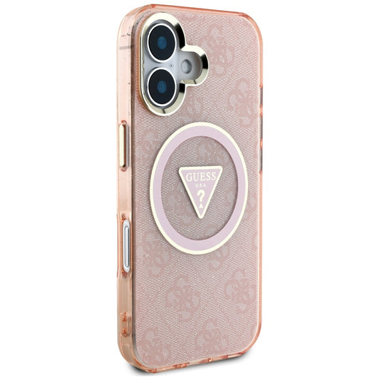 MagSafe Case for Apple iPhone 16, Guess, IML Glitter 4G Circle Triangle, Pink