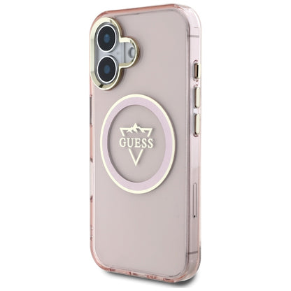 MagSafe Case for Apple iPhone 16, Guess, IML Metal Mountain Logo, Pink