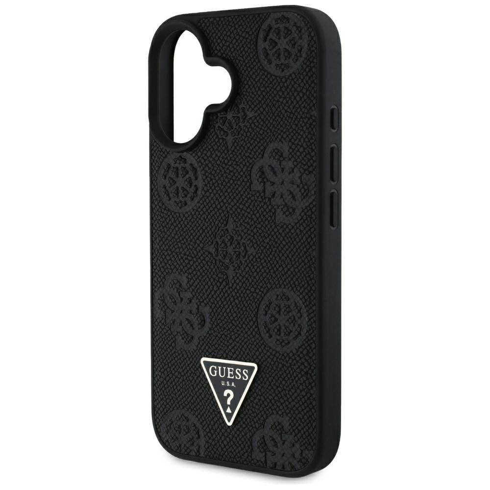 MagSafe Case for Apple iPhone 16, Guess, Peony Grained Hot Stamp Triangle, Black