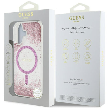 MagSafe Case for Apple iPhone 16, Guess, Resin Bottom Glitter, Pink