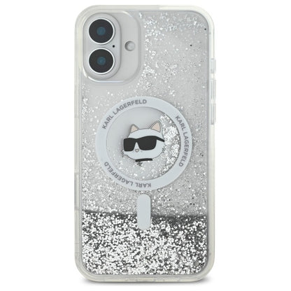 MagSafe Case for Apple iPhone 16, Karl Lagerfeld, Glitter Liquid Choupette Head, Transparent