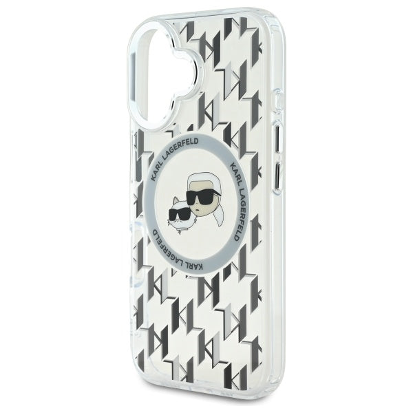 MagSafe Case for Apple iPhone 16, Karl Lagerfeld, IML Monogram Karl & Choupette's Heads, Transparent