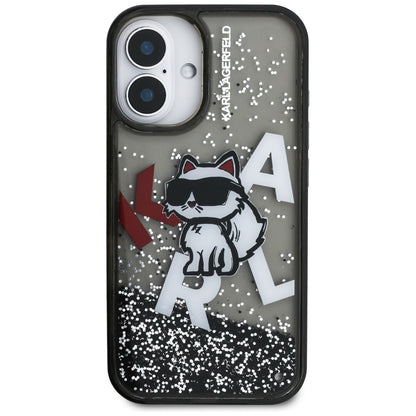 MagSafe Case for Apple iPhone 16, Karl Lagerfeld, Liquid Glitter Choupette Logo, Black