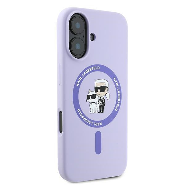 MagSafe Case for Apple iPhone 16, Karl Lagerfeld, Karl & Choupette Silicone, Purple