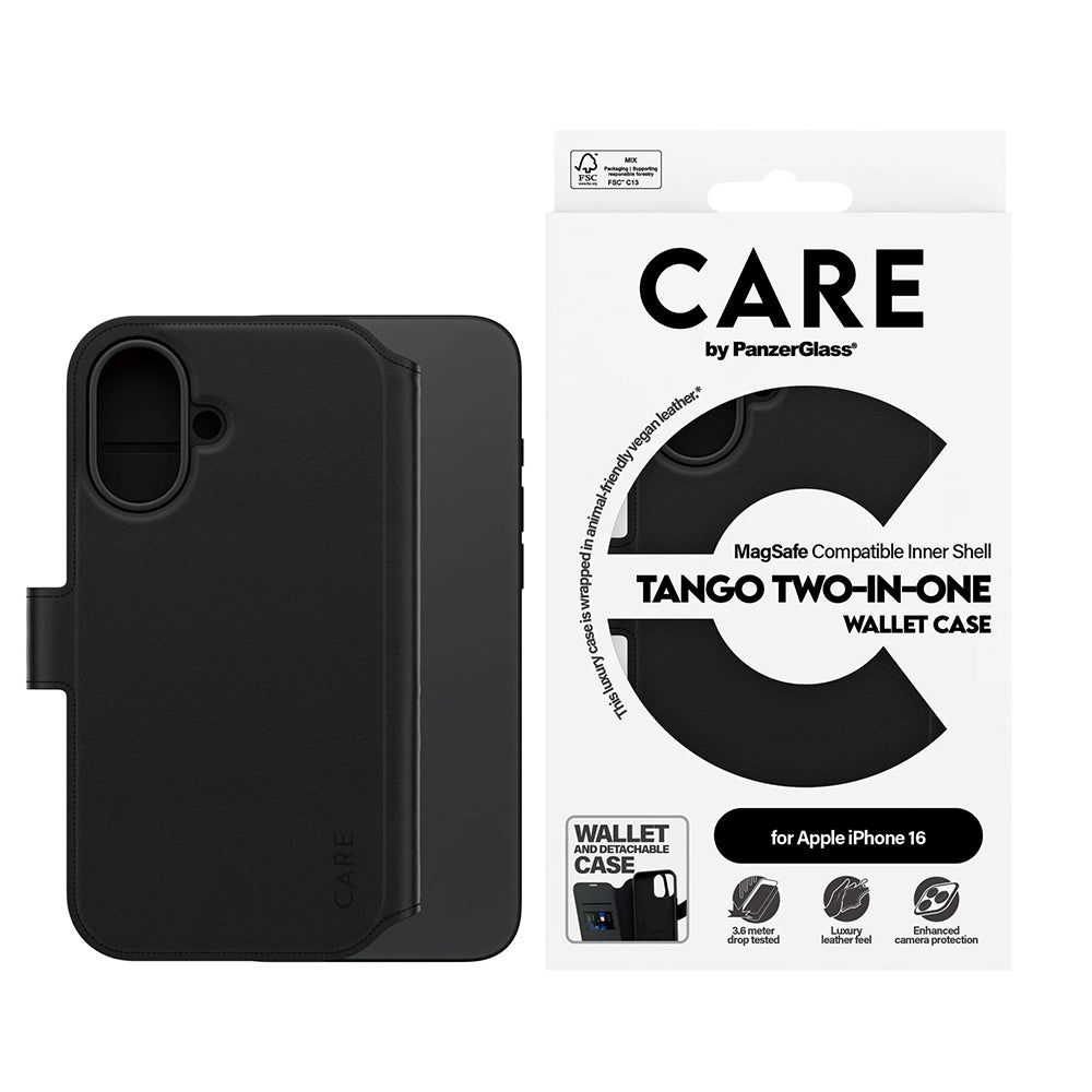 MagSafe Case for Apple iPhone 16, PanzerGlass, Care Feature Tango Two-in-One, Black