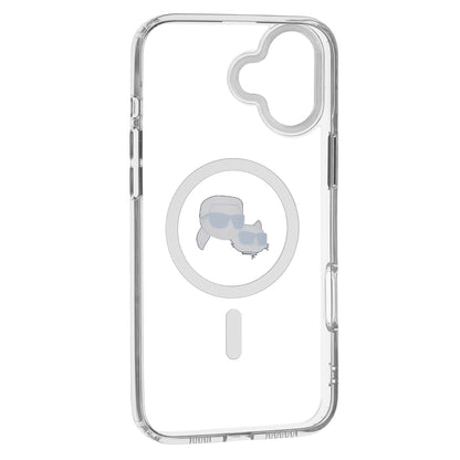 MagSafe Case for Apple iPhone 16 Plus, Karl Lagerfeld, IML Metal Karl & Choupette's Heads, White