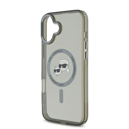MagSafe Case for Apple iPhone 16 Plus, Karl Lagerfeld, IML Metal Karl & Choupette's Heads, Black