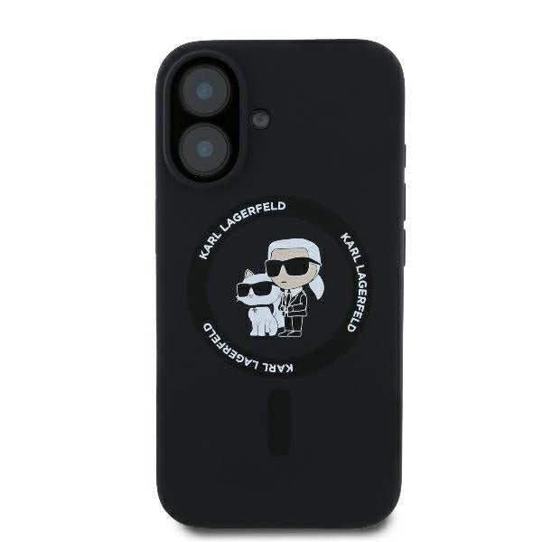 MagSafe Case for Apple iPhone 16 Plus, Karl Lagerfeld, Silicone Ring Karl & Choupette, Black