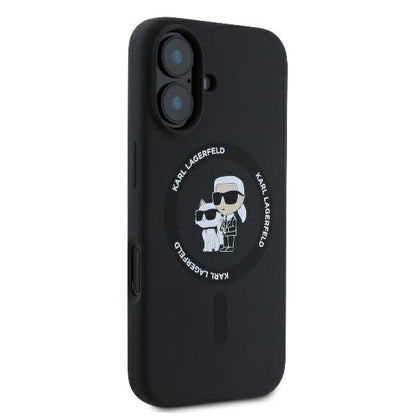MagSafe Case for Apple iPhone 16 Plus, Karl Lagerfeld, Silicone Ring Karl & Choupette, Black
